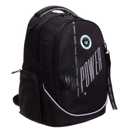 Youth backpack 44 x 28 x 23 cm, ergonomic back, laptop compartment, Grizzly 335, black/gray RU-335-3_3-1