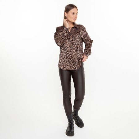 Female blouse, coffee color, zebra print, rn 54-2