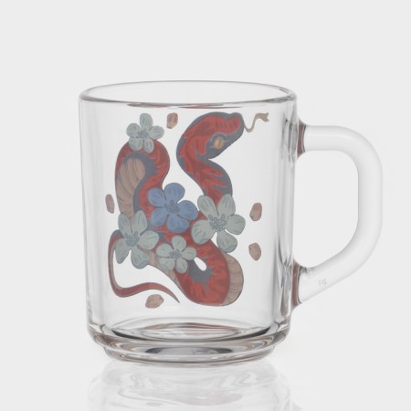New Year's glass tea mug "Flowers and snakes", 200 ml, mix-2