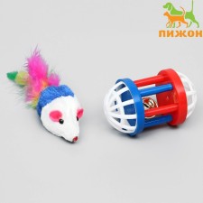 A set of toys for cats: mouse 5 cm and a toy with a bell 