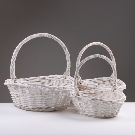 A set of baskets of 3 pcs, 43x33x17/40 cm, white, willow