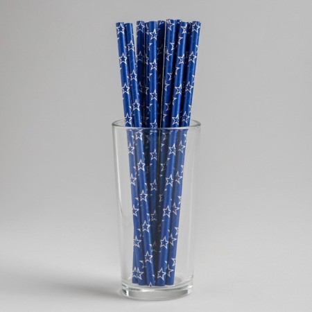 Stars cocktail tubes, set 12 pcs., Blue color