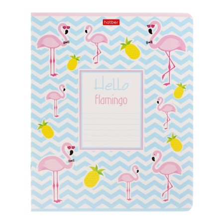 Notebook 18 sheets, in a cage, "flamingo", embossing, cover covering cardboard, 5 designs in the block-5