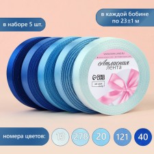 A set of satin ribbons, 5 pcs, size 1 tape: 20 mm × 23 ± 1 m, color blue spectrum