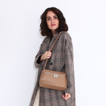 Bag Cross-Bodi with a zipper, dark beige color-5