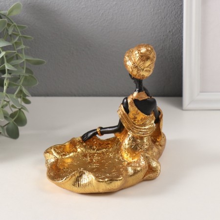 Souvenir Polystone stand "African Adeol in a dress with hem" Gold 11x16x14 cm-2