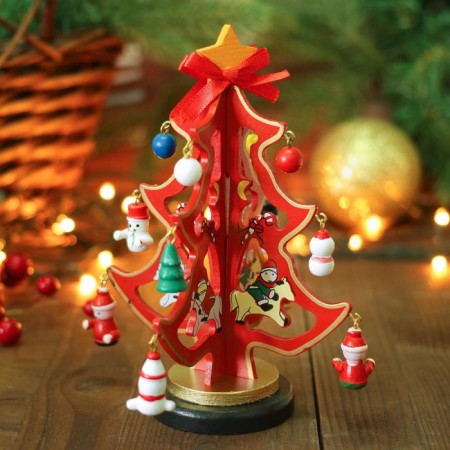 Souvenir New Year's "Christmas tree on the stand", with a gold contour, 17 cm, mix