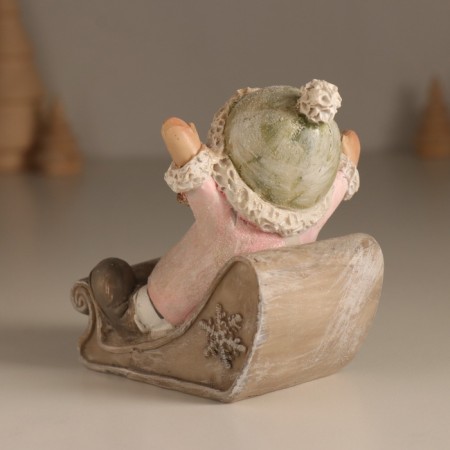 Souvenir Polystone "Baby in a sled, flies from the hill" Pink 9x7.8x9 cm-2