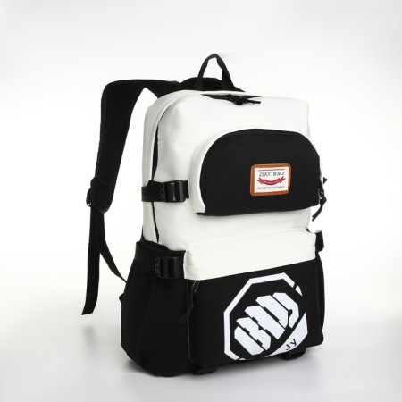 Youth backpack from textiles, 2 pockets, black/white color-3