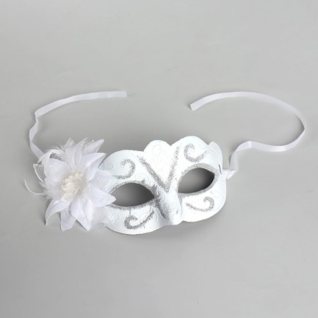 Carnival mask with a pattern, with a flower, white color