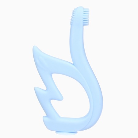 Silicone teething for teeth "Swan", brush, on suction cup, blue color, crumb I-2