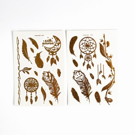 Children's tattoos-transfers, 10 × 15 cm, set 2 sheets, gold, "feathers, dream catcher"-1