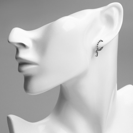 Earrings with rhinestones Xuping Circle with bead, white color in silver-2