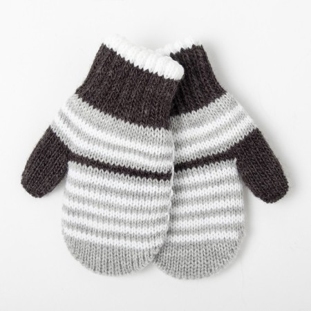Baby mittens double, gray color, size 12