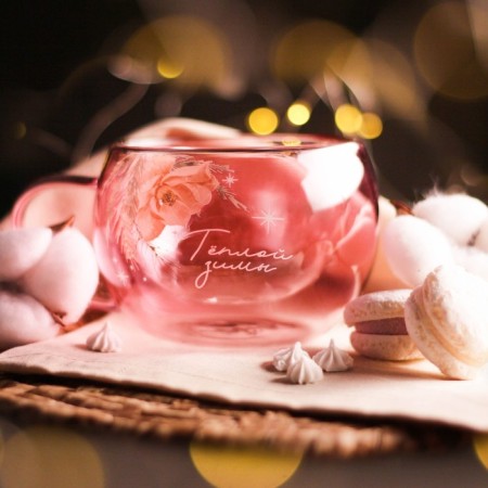 Glass mug with double walls of "warm winter. Pink Tale ", 270 ml