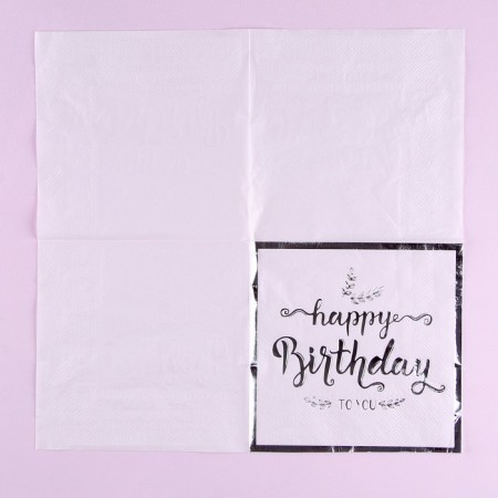 Paper napkins "Happy birthday", 33 × 33 cm, set 12 pieces, silver color-2