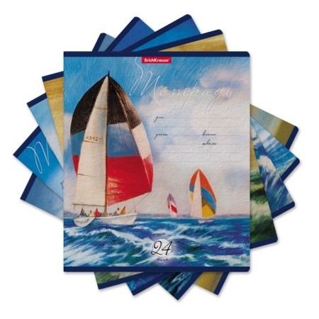 Notebook 24 sheets in the Erichkrause Regata de Vela cage, cover shaking cardboard, offset block, whiteness 100% whiteness, mix-1