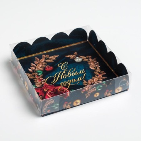 Box for confectionery products with PVC “Happy New Year!”, 13 x 13 x 3 cm, New Year-2