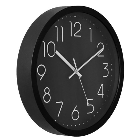 Wall clock, series: classic, smooth move, d-30.5 cm, black, silver numbers-1