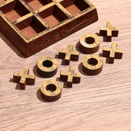 Game table "Cross-cuts" 13x13 cm, shisham tree, brass-5
