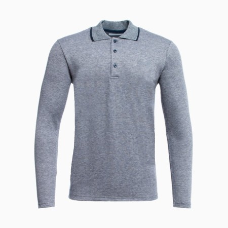 Male polo with long sleeve, gray/blue color, size S-4