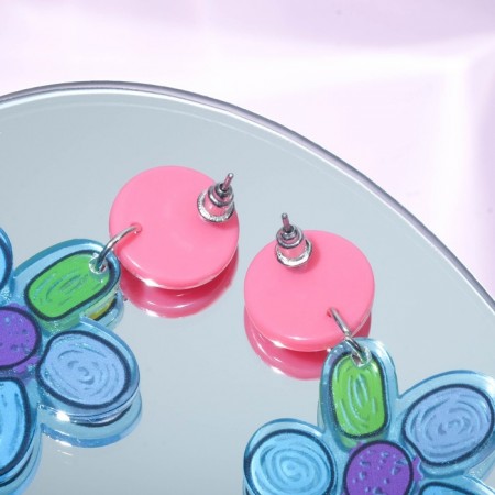 Earrings plastic "drawing" Flower, colored-2