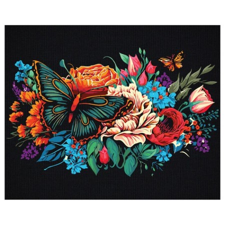 Picture on numbers on the black canvas "Butterfly on flowers", 40 × 50 cm