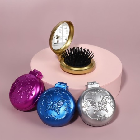 Massage comb “mother -of -pearl butterfly”, folding, with a mirror, d = 6 cm, color mix