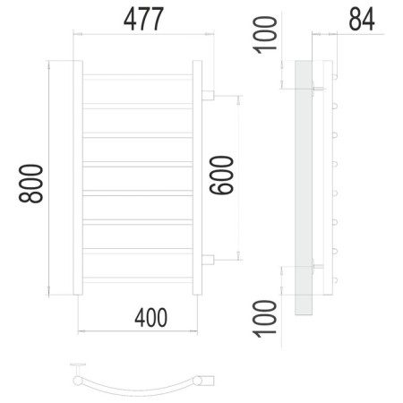 Water towel Terminus "Classic" P8, 400x800 mm, side connection, chromium-2