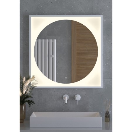 A mirror in a baguette frame with LED backlighting 18 W, 80x80 cm, sensory switch, warm white light,-2