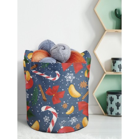 Textile bag "New Year's pattern with poinsettia", for storing things and toys, size 30x30 cm, 18.9 liters