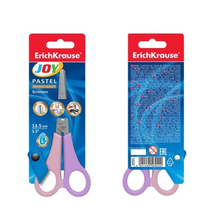 Baby scissors for left -handed 13.5 cm, Erichkrause Joy Pastel, with a ruler on blades, rounded ends, blister-2