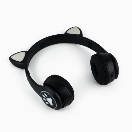 Headphones luminous ears, wireless "cat", black W-03-2