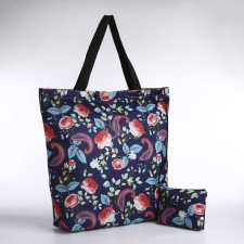 Household bag on a zipper, with a cosmetic bag, blue color