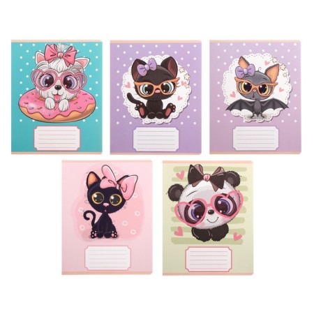 Notebook of 12 sheets in a large cage "Cuties with a bow", cover coated paper, VD-LIK, OFSET block, MIX