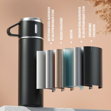 Set "Master K": a thermos 500 ml and 3 circles 160 ml, retains heat 12 hours, black-2