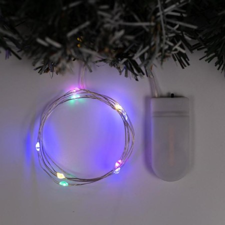 Garland "thread" 1 m dew, ip20, silver thread, 10 LED, glow of multi, CR2032x2