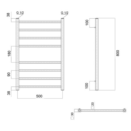 Water towel Domoterm "Quadro" P8, 500x800 mm, chrome-2