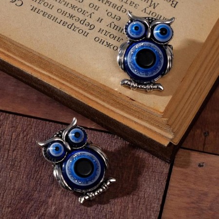 Brooch-reinforcing owl eyes, blue color in black silver (indivisible packing 12 pcs., Price per pcs.)-1