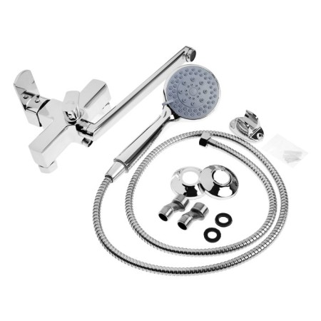 Bath mixer Zein Z3849, single -leaf, pour 30 cm, shower set, watering can 5 dir, chrome-11