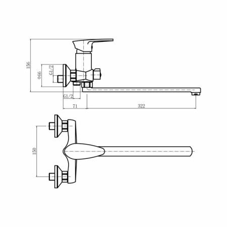 Bath mixer PLSTART PL2205-17, single-leaf, pouring 320 mm, with shower set, graphite 96866-2