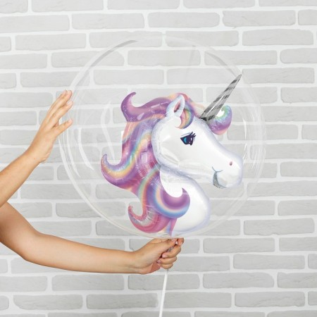 Polymer ball 18 "Unicorn", ball in a ball, with a stick, purple color