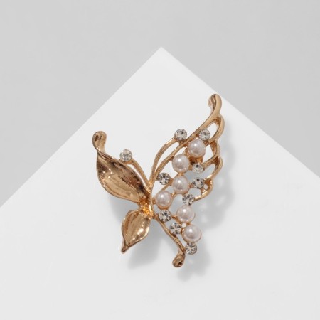 Brooch "Butterfly" with a pearl wing, the color is white in gold-2