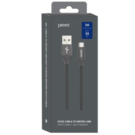 PERO DC -02, microUSB - USB, 2 A, 1 m, fabric braid, black-5