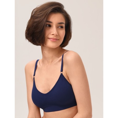 Female top on thin adjustable straps with mirey top with cup cups, size 48, deep blue color