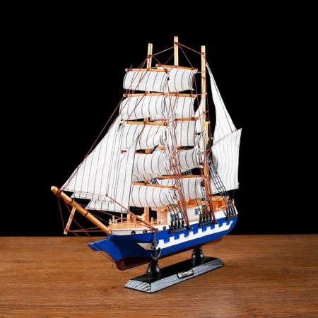 The ship souvenir medium “Corsica”, the sides are blue with a white strip, white sails, 43x8.5x37 cm-2