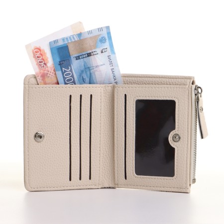 Women's wallet on the button, beige color-4