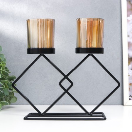 Climber Metal, glass for 2 candles "phlox" D-5 cm, black 8.5x21x23 cm-1