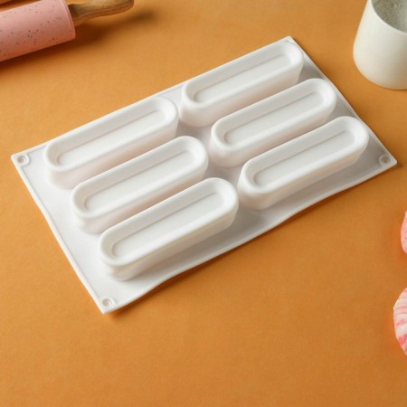 Form for mousse desserts and baking konfinetta "Venice", silicone, 29.5 × 17 × 3 cm, 6 cells, white color-2