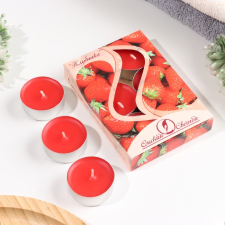 A set of tea candles aromatic "strawberries", 3.8x1.6 cm, 3.5 hours, 12 g, 6 pieces